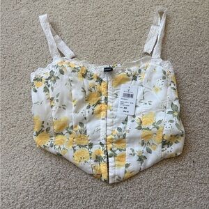 Windsor Yellow Floral Lace Trim Crop Top